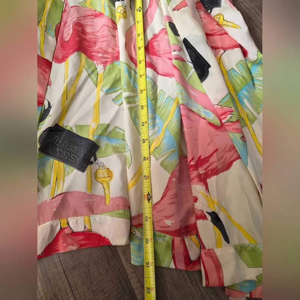 Vintage Boho Hotel Fontainbleu 227 Paris Hollywood Silk Kimono Robe Flamingo - Picture 6 of 8